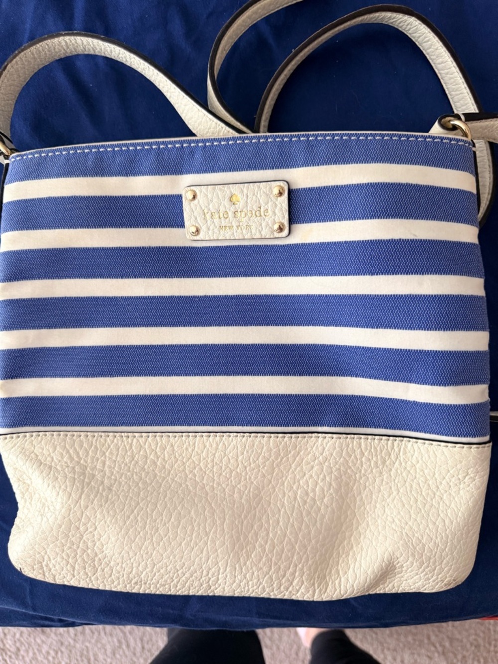 kate spade Blue and White Striped Crossbody with Cream Trim